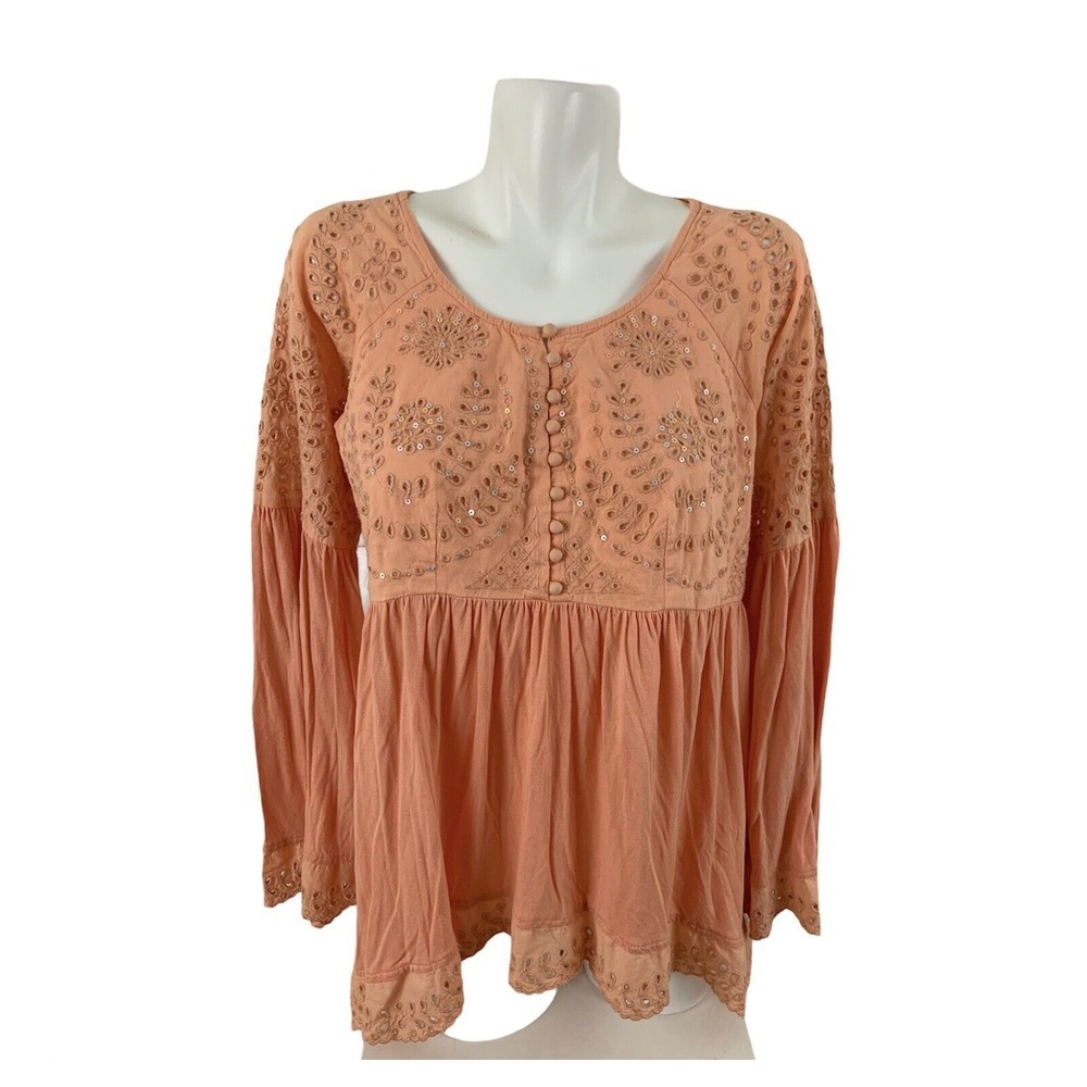 Free People Peach Embroidered Boho Tunic